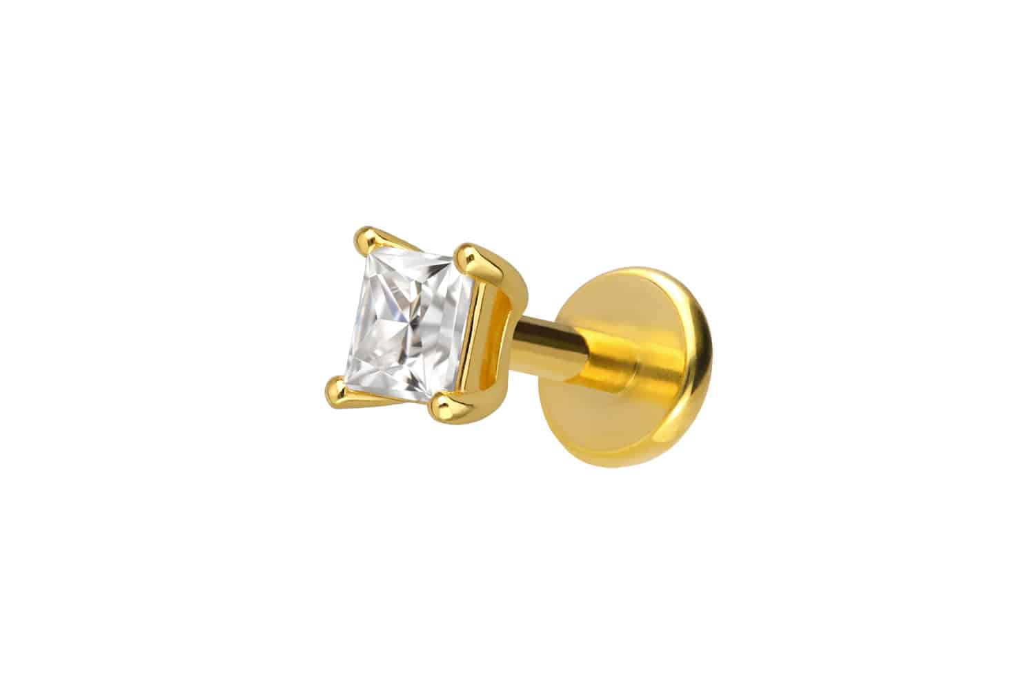 Titan Labret Piercing mit Innengewinde + 925er Silber Aufsatz MOISSANIT-QUADRAT